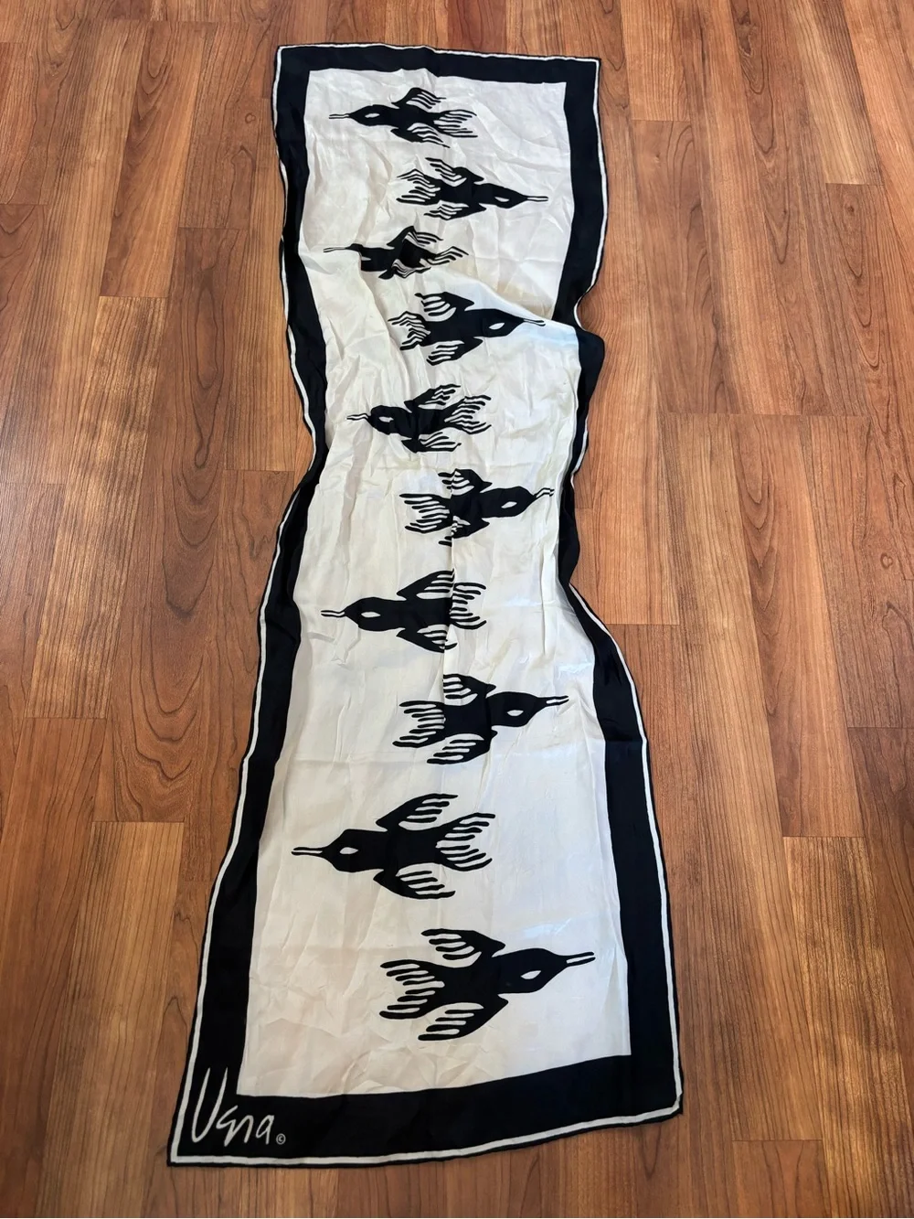Vera Neumann Vintage Fashion Scarf with Minimalist Flying Birds Print